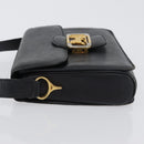 CELINE Horse Carriage Shoulder Bag Leather Black Gold Auth ki6513-4
