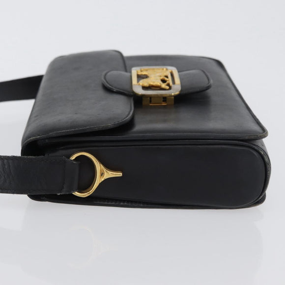CELINE Horse Carriage Shoulder Bag Leather Black Gold Auth ki6513