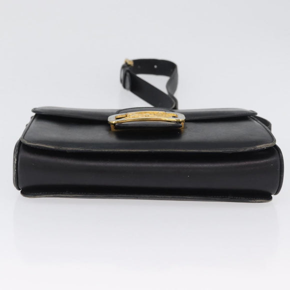 CELINE Horse Carriage Shoulder Bag Leather Black Gold Auth ki6513