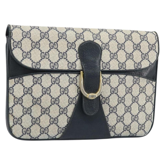 GUCCI GG Supreme Clutch Bag PVC Navy Gold 904 02 025 Auth ki6514