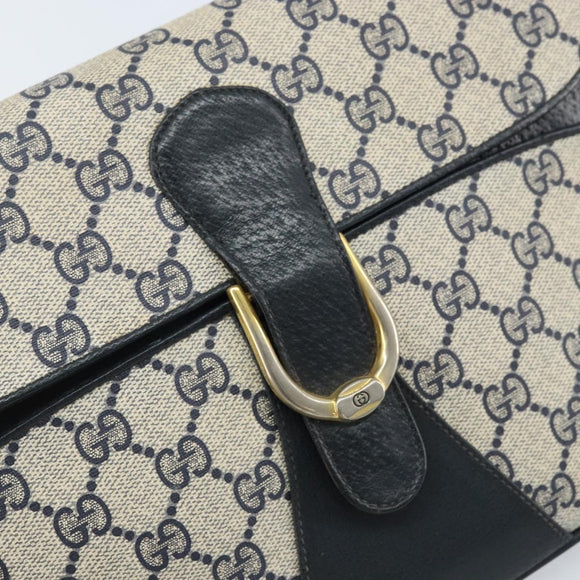 GUCCI GG Supreme Clutch Bag PVC Navy Gold 904 02 025 Auth ki6514
