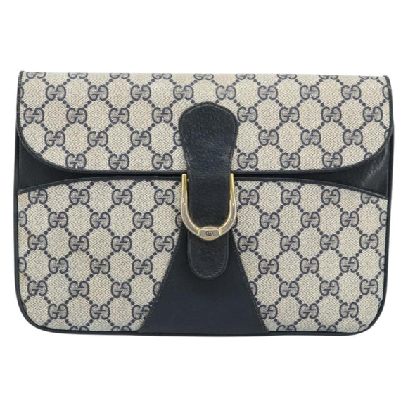 GUCCI GG Supreme Clutch Bag PVC Navy Gold 904 02 025 Auth ki6514
