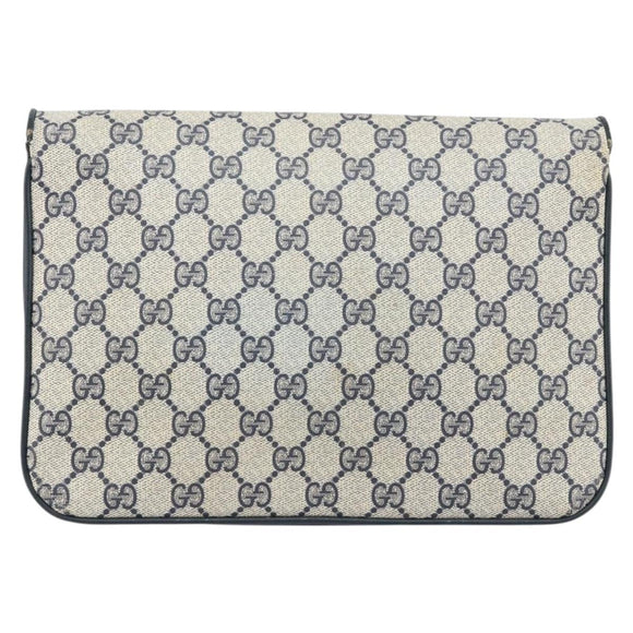 GUCCI GG Supreme Clutch Bag PVC Navy Gold 904 02 025 Auth ki6514