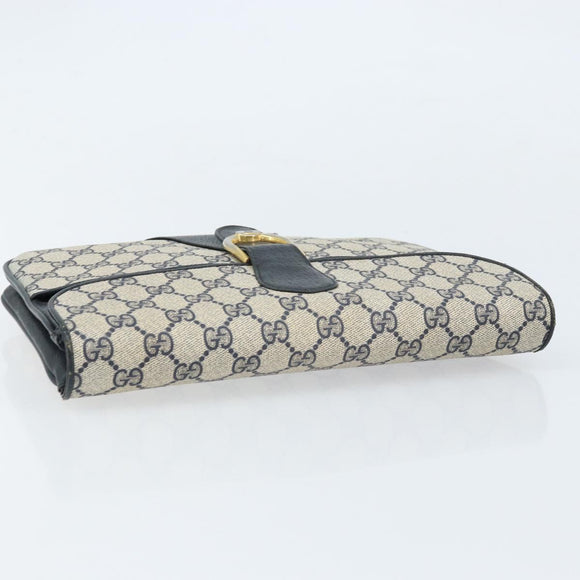 GUCCI GG Supreme Clutch Bag PVC Navy Gold 904 02 025 Auth ki6514