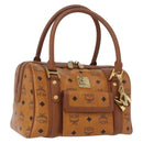 MCM Vicetos Mini Logogram Boston Bag PVC Leather Brown Gold Auth ki6516-1