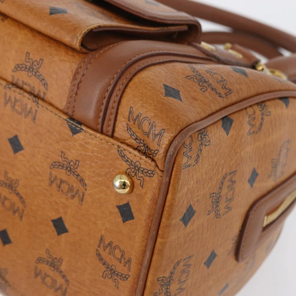 MCM Vicetos Mini Logogram Boston Bag PVC Leather Brown Gold Auth ki6516