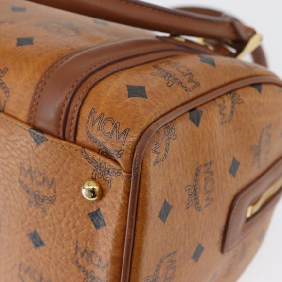 MCM Vicetos Mini Logogram Boston Bag PVC Leather Brown Gold Auth ki6516
