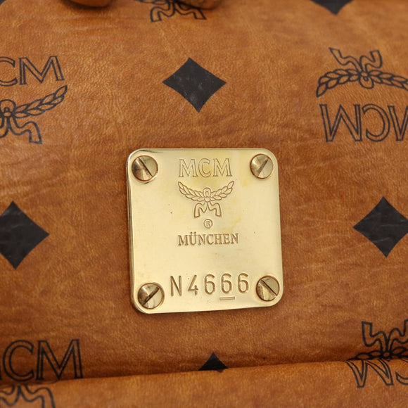 MCM Vicetos Mini Logogram Boston Bag PVC Leather Brown Gold Auth ki6516