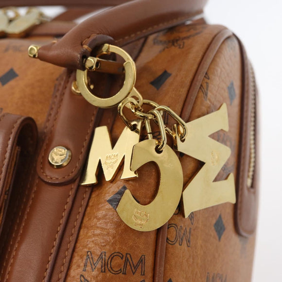 MCM Vicetos Mini Logogram Boston Bag PVC Leather Brown Gold Auth ki6516