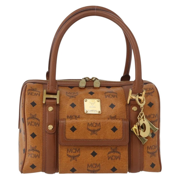 MCM Vicetos Mini Logogram Boston Bag PVC Leather Brown Gold Auth ki6516