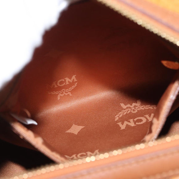 MCM Vicetos Mini Logogram Boston Bag PVC Leather Brown Gold Auth ki6516