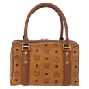 MCM Vicetos Mini Logogram Boston Bag PVC Leather Brown Gold Auth ki6516-2