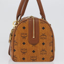 MCM Vicetos Mini Logogram Boston Bag PVC Leather Brown Gold Auth ki6516-3