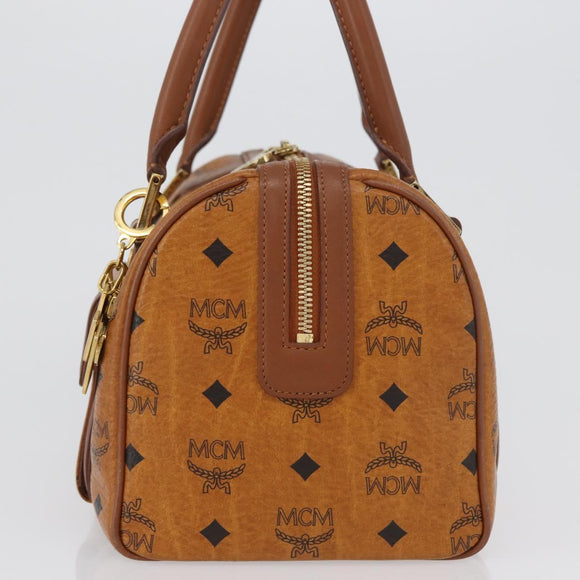 MCM Vicetos Mini Logogram Boston Bag PVC Leather Brown Gold Auth ki6516