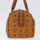 MCM Vicetos Mini Logogram Boston Bag PVC Leather Brown Gold Auth ki6516-4