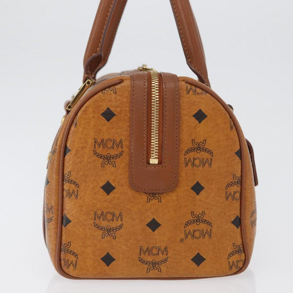 MCM Vicetos Mini Logogram Boston Bag PVC Leather Brown Gold Auth ki6516