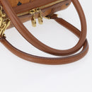 MCM Vicetos Mini Logogram Boston Bag PVC Leather Brown Gold Auth ki6516-7