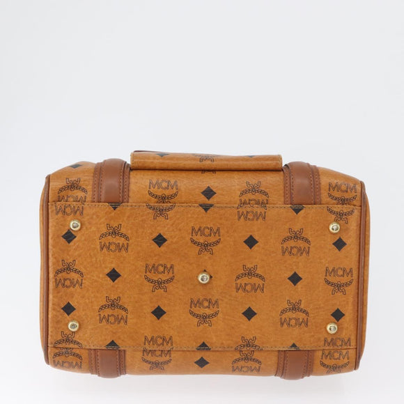 MCM Vicetos Mini Logogram Boston Bag PVC Leather Brown Gold Auth ki6516