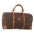 CELINE Macadam Canvas Boston Bag PVC Leather Brown Gold Auth ki6517-1