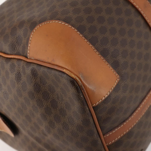 CELINE Macadam Canvas Boston Bag PVC Leather Brown Gold Auth ki6517