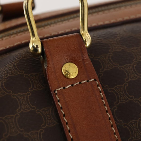 CELINE Macadam Canvas Boston Bag PVC Leather Brown Gold Auth ki6517