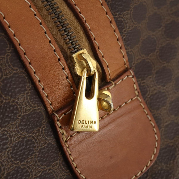 CELINE Macadam Canvas Boston Bag PVC Leather Brown Gold Auth ki6517