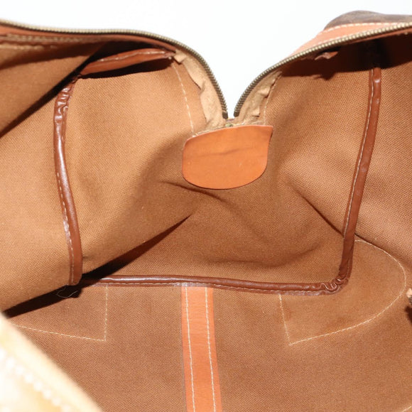 CELINE Macadam Canvas Boston Bag PVC Leather Brown Gold Auth ki6517