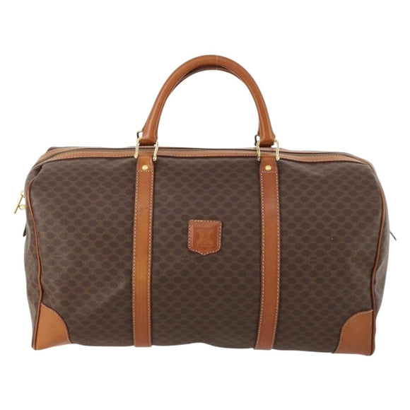 CELINE Macadam Canvas Boston Bag PVC Leather Brown Gold Auth ki6517