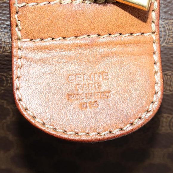 CELINE Macadam Canvas Boston Bag PVC Leather Brown Gold Auth ki6517