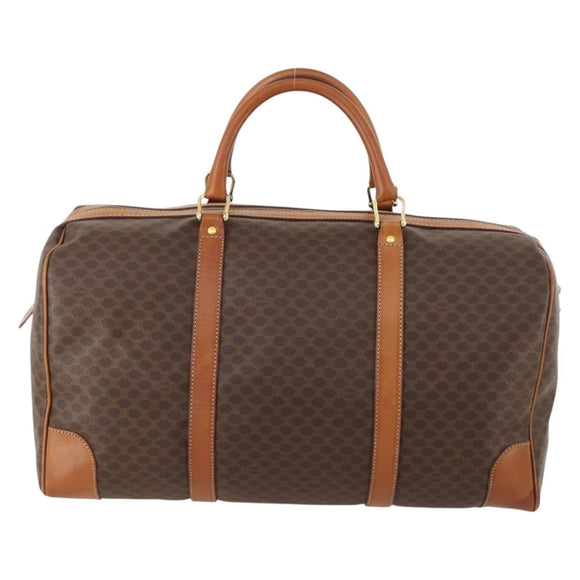 CELINE Macadam Canvas Boston Bag PVC Leather Brown Gold Auth ki6517