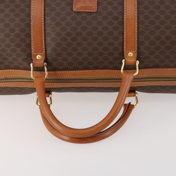 CELINE Macadam Canvas Boston Bag PVC Leather Brown Gold Auth ki6517