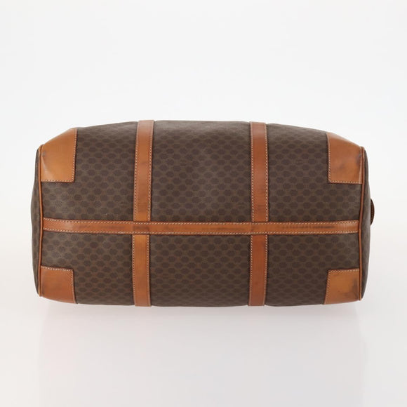CELINE Macadam Canvas Boston Bag PVC Leather Brown Gold Auth ki6517