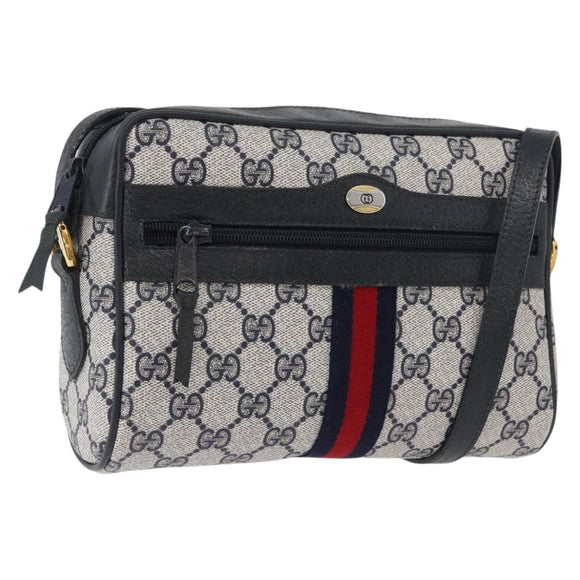 GUCCI Sherry Line GG Supreme Shoulder Bag PVC Navy Gold 98 02 004 Auth ki6519