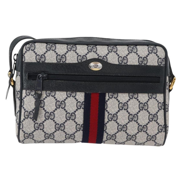 GUCCI Sherry Line GG Supreme Shoulder Bag PVC Navy Gold 98 02 004 Auth ki6519