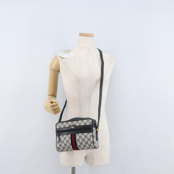 GUCCI Sherry Line GG Supreme Shoulder Bag PVC Navy Gold 98 02 004 Auth ki6519