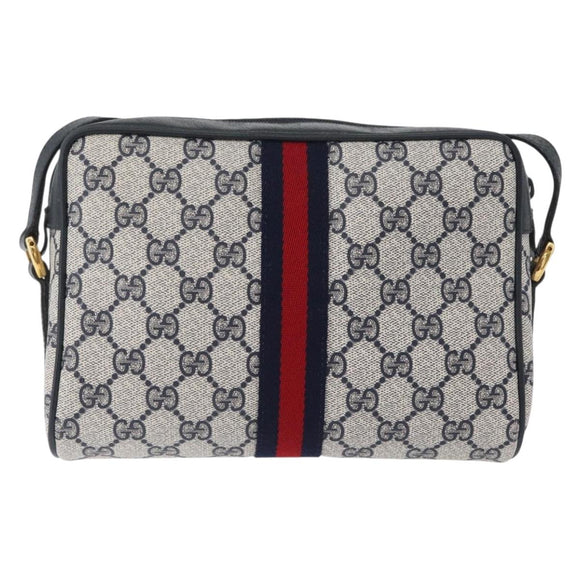 GUCCI Sherry Line GG Supreme Shoulder Bag PVC Navy Gold 98 02 004 Auth ki6519