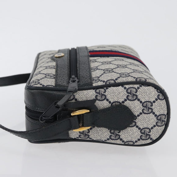 GUCCI Sherry Line GG Supreme Shoulder Bag PVC Navy Gold 98 02 004 Auth ki6519