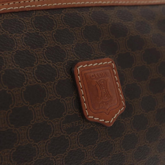 CELINE Macadam Canvas Pouch PVC Leather Brown Gold Auth ki6520