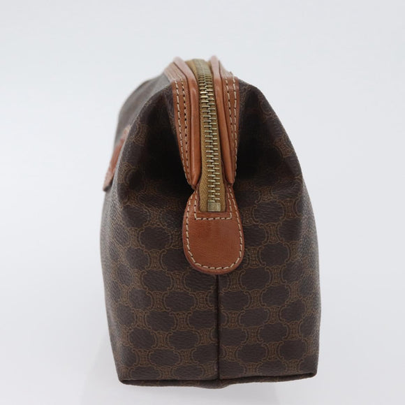 CELINE Macadam Canvas Pouch PVC Leather Brown Gold Auth ki6520