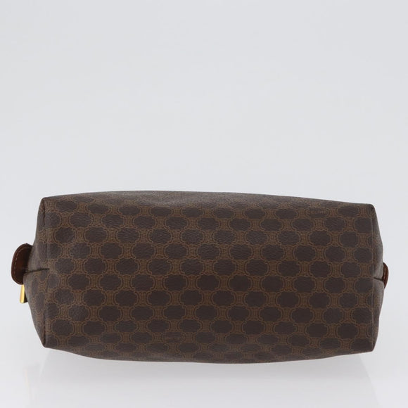 CELINE Macadam Canvas Pouch PVC Leather Brown Gold Auth ki6520