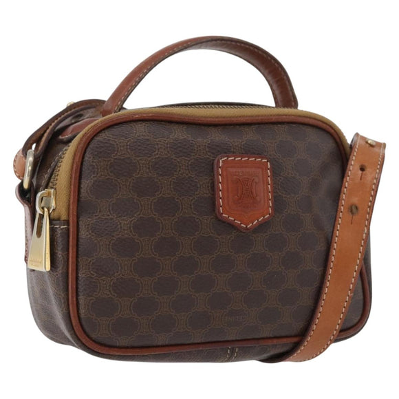 CELINE Macadam Canvas Hand Bag PVC Leather 2way Brown Gold Auth ki6521