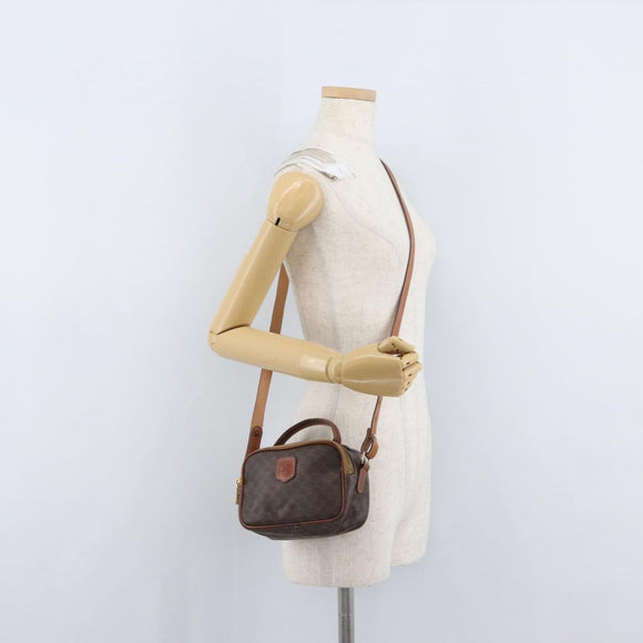CELINE Macadam Canvas Hand Bag PVC Leather 2way Brown Gold Auth ki6521