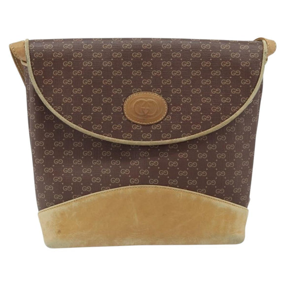 GUCCI Micro GG Supreme Shoulder Bag PVC Brown Gold Auth ki6524