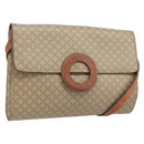 CELINE Macadam Canvas Circle Logo Bag PVC Leather Beige Gold Auth ki6527-1