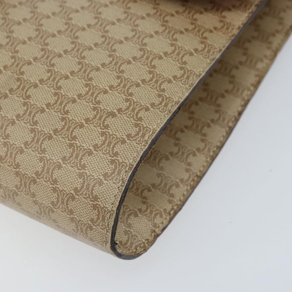 CELINE Macadam Canvas Circle Logo Bag PVC Leather Beige Gold Auth ki6527