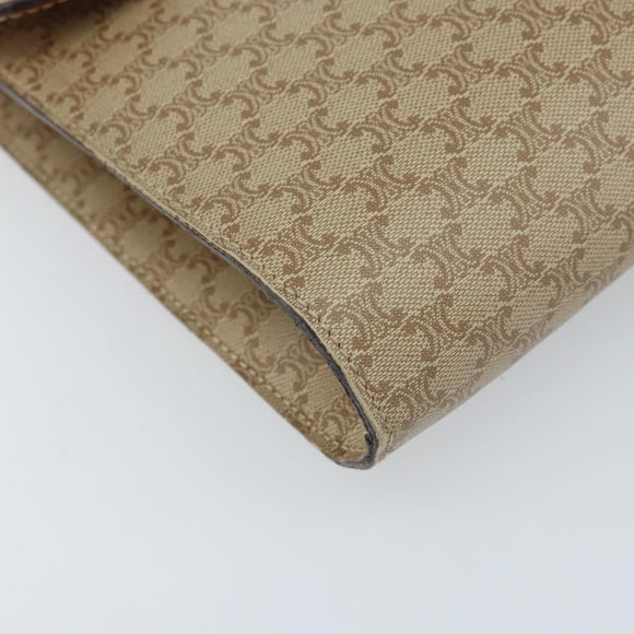 CELINE Macadam Canvas Circle Logo Bag PVC Leather Beige Gold Auth ki6527