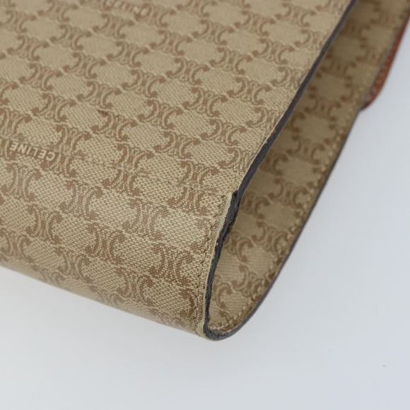 CELINE Macadam Canvas Circle Logo Bag PVC Leather Beige Gold Auth ki6527