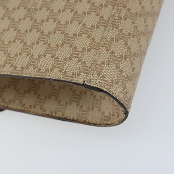 CELINE Macadam Canvas Circle Logo Bag PVC Leather Beige Gold Auth ki6527