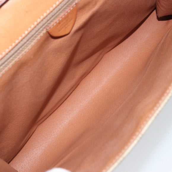 CELINE Macadam Canvas Circle Logo Bag PVC Leather Beige Gold Auth ki6527