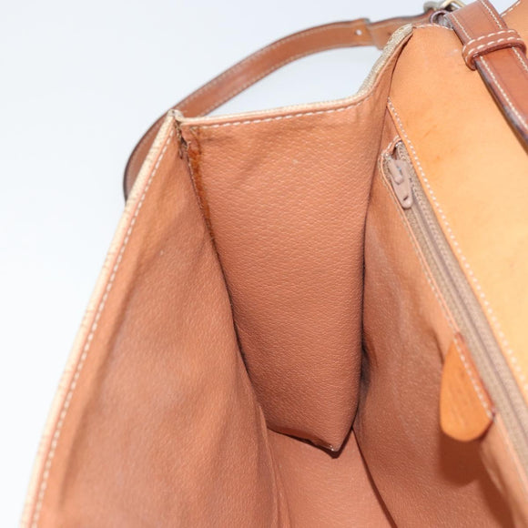 CELINE Macadam Canvas Circle Logo Bag PVC Leather Beige Gold Auth ki6527